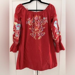 Free People Off Shoulder Embroidered Mini Dress
